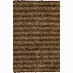 Handwoven Light Brown/gold Striped Mandara Shag Rug (26 X 76) (GoldPattern: Shag Tip: We recommend the use of a  non skid pad to keep the rug in place on smooth surfaces. All rug sizes are approximate. Due to the difference of monitor colors, some rug col