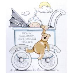 Baby Buggy Boy Birth Record Counted Cross Stitch Kit 13x15 14 Count