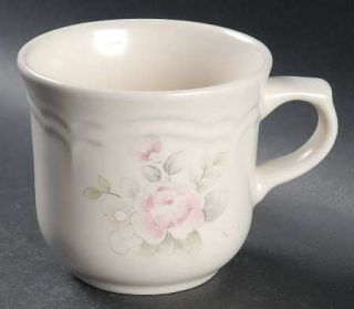 Pfaltzgraff Tea Rose Flat Cup, Fine China Dinnerware   Stoneware,Pink Roses,Blue