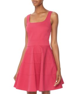 Tiered Twill Fit And Flare Dress, Fuchsia