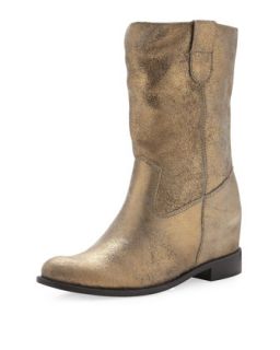 Crinkled Metallic Short Boot, Ouro
