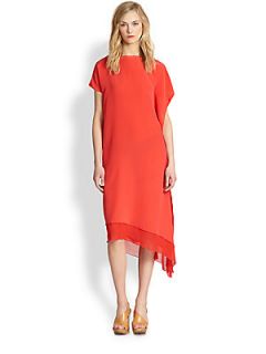 By Malene Birger Poola Silk Asymmetrical Dress   Bright Red