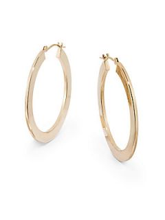 14K Yellow Gold Flat Hoop Earrings/1.2 Inches   Yellow Gold