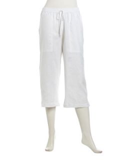 Cropped Pull On Linen Pants, White