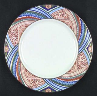 Ceralene Kashmir Dinner Plate, Fine China Dinnerware   Blue & Green Lines,Red/Pe