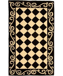 Hand hooked Diamond Black/ Ivory Wool Rug (29 X 49) (BlackPattern GeometricMeasures 0.375 inch thickTip We recommend the use of a non skid pad to keep the rug in place on smooth surfaces. We also recommend professional cleaning.All rug sizes are approxi