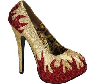 Womens Bordello Teeze 27   Gold Mini Glitter/Red Rhinestone Flames Fetish Shoes