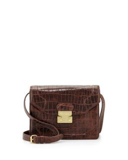 Attache Snake Embossed Leather Cross Body Satchel, Brownie