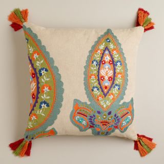 Paisley Embroidered Tassel Throw Pillow   World Market
