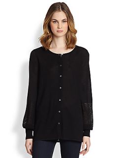 Saks Fifth Avenue Collection Eyelet Knit Silk/Cashmere Cardigan   Black