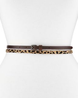 Leopard Print Calf Hair & Leather Double Wrap Skinny Belt