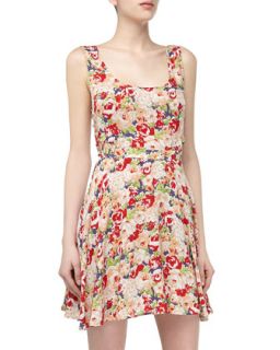 Floral Print Voile Dress, Peach/Multi