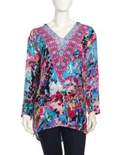 Hooded Floral Print Crepe Tunic, Blossom