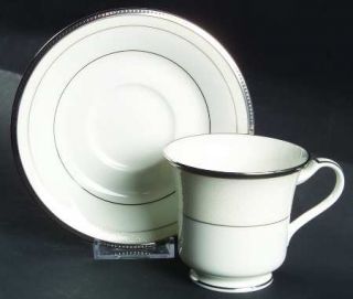 Noritake Champagne Pearls Footed Cup & Saucer Set, Fine China Dinnerware   White