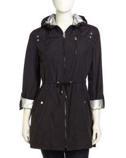 Packable High Low Snap Detailed Hooded Anorak Jacket,