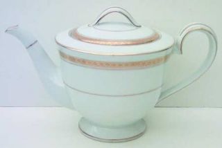 Noritake Richmond Teapot & Lid, Fine China Dinnerware   White Decor On Gold Band