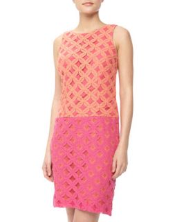 Colorblock Floral Lace Drop Waist Dress, Melon/Hot Pink