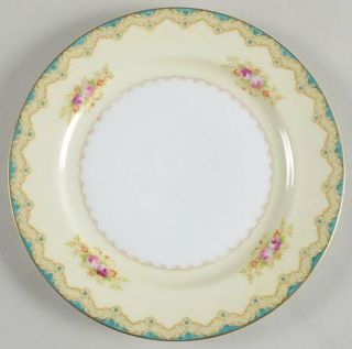 Meito N1916 Salad Plate, Fine China Dinnerware   Florals On Cream, Teal Edge, Go
