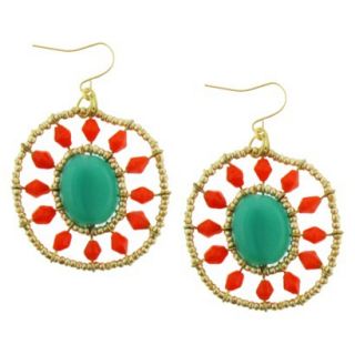 Womens Seed Bead and Glass Oval Drop Earrings   Green/Red