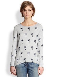 360 Sweater Mjoita Cotton & Cashmere Palm Tree Print Sweater   Grey