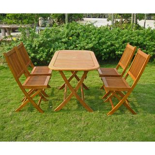 International Caravan Royal Tahiti Benevente 5 piece Outdoor Dining Set (Natural yellow balau wood colorMaterials: Yellow balau hardwoodFinish: Natural Wood finishWeather resistantUV protectionChairs fold for easy deployment and storageChair dimensions: 2