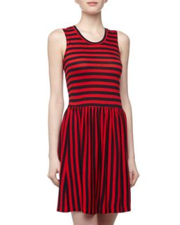 Sleeveless Striped Jersey Dress, Navy/Love Red