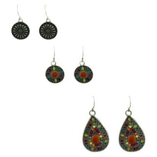 Womens Teardrop and Circle Drop Earrings Set of 3   Silver/Multicolor