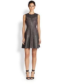 Ali Ro Mixed Media Fit And Flare Dress   Steel Grey