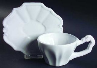 Vietri (Italy) Antico Bianco Flat Cup & Saucer Set, Fine China Dinnerware   Whit