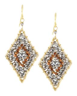Diamond Shape Crystal Beaded Earrings, Bronze/Gray