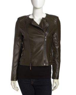 Quilted Faux Leather Moto Jacket, Olive