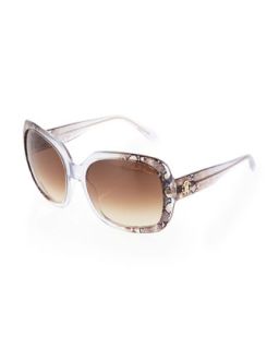 Snake Print Side Clear Square Sunglasses, Brown