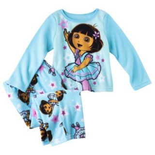 Dora the Explorer Infant Toddler Girls 2 Piece Pajama Set   Blue 4T