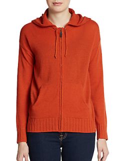 Remi Cashmere Hooded Zip Up Sweater   Rust